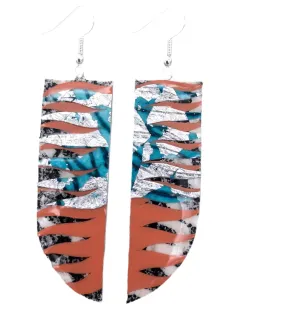 Dióg batik textile earrings in Charcoal/Sea-Blue/Silver/Orange