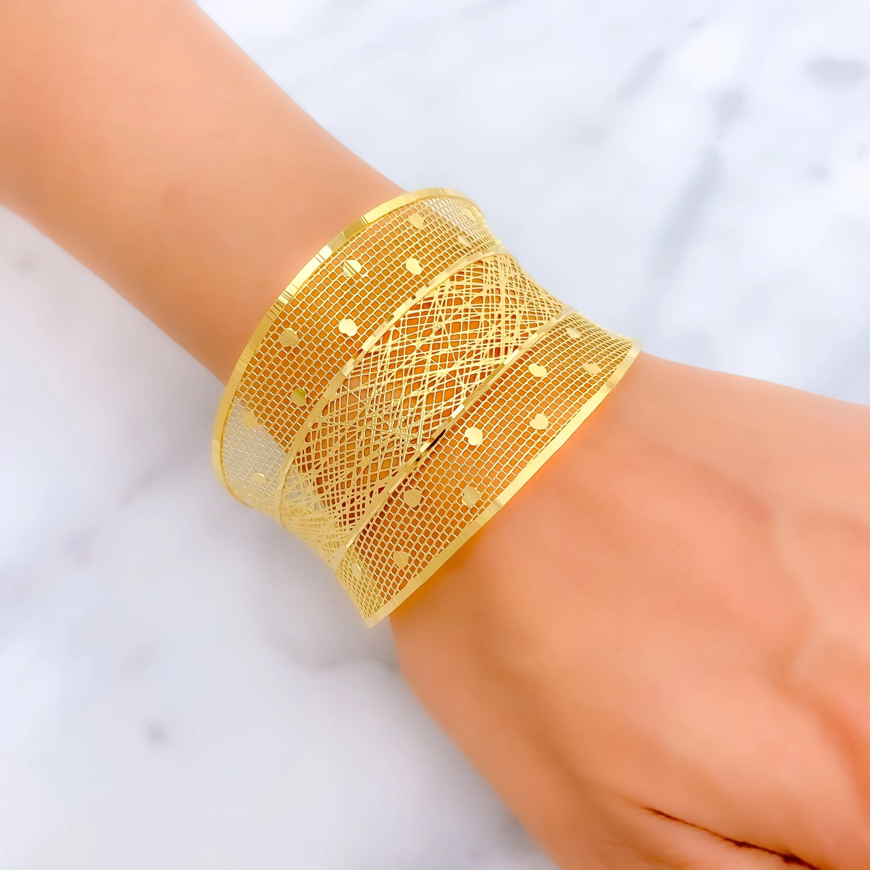 Dotted Impeccable Embellished 21K Gold Bangle Bracelet