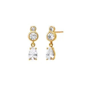 Double CZ Bezel X Teardrop Shaker Stud Earring