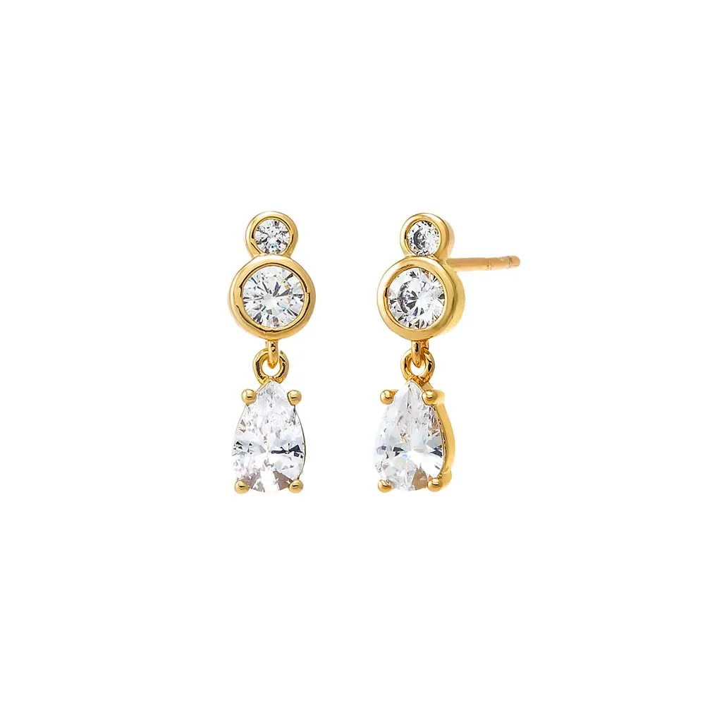 Double CZ Bezel X Teardrop Shaker Stud Earring