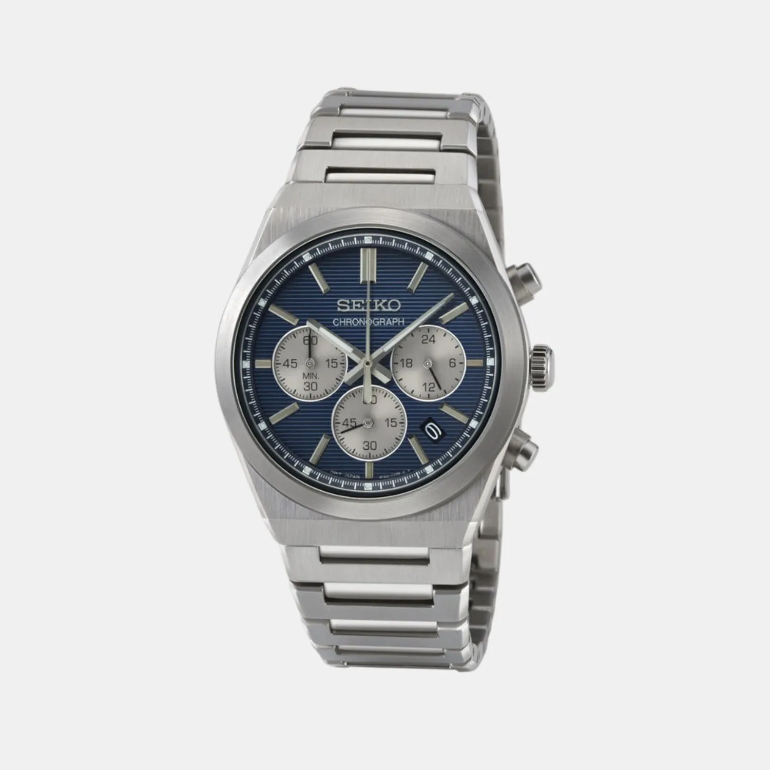 Dress Men Quartz Blue Dial Chronograph Stainless Steel Watch SSB453P1
