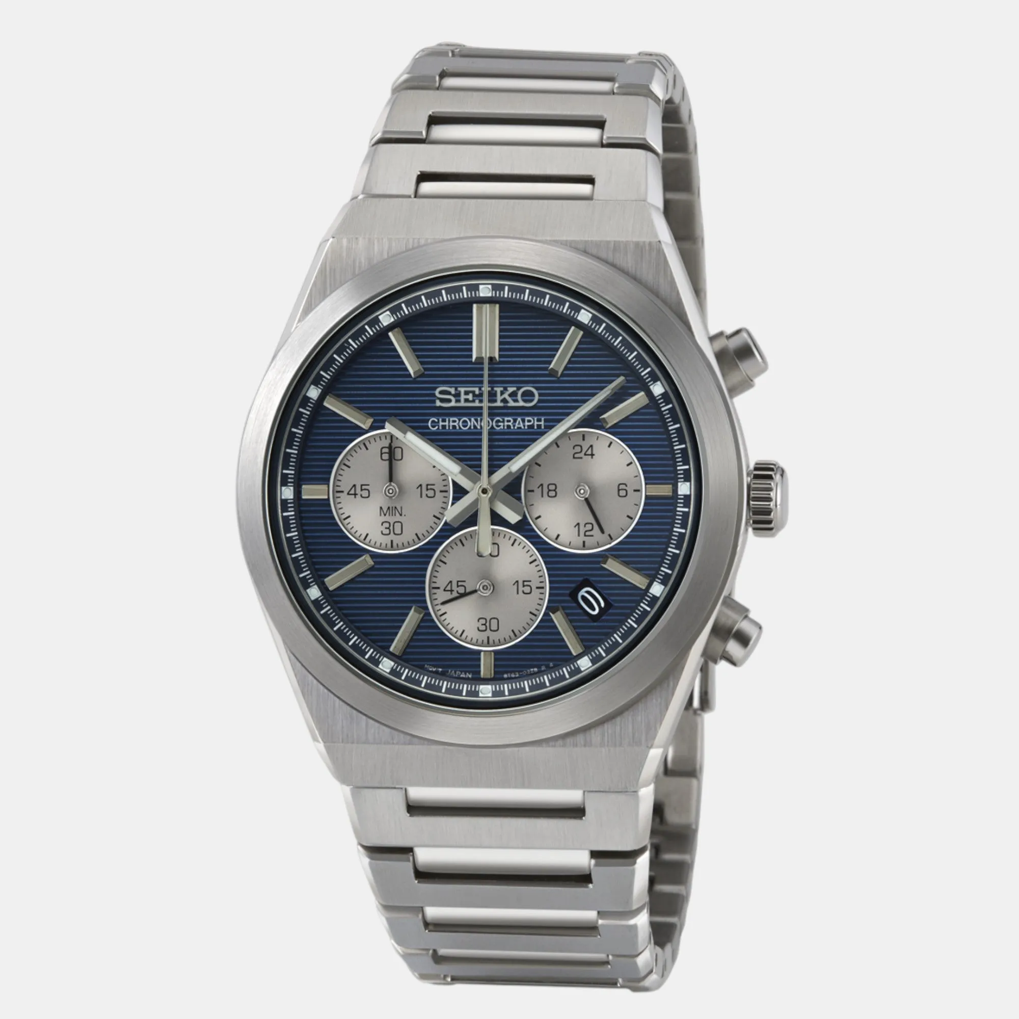 Dress Men Quartz Blue Dial Chronograph Stainless Steel Watch SSB453P1