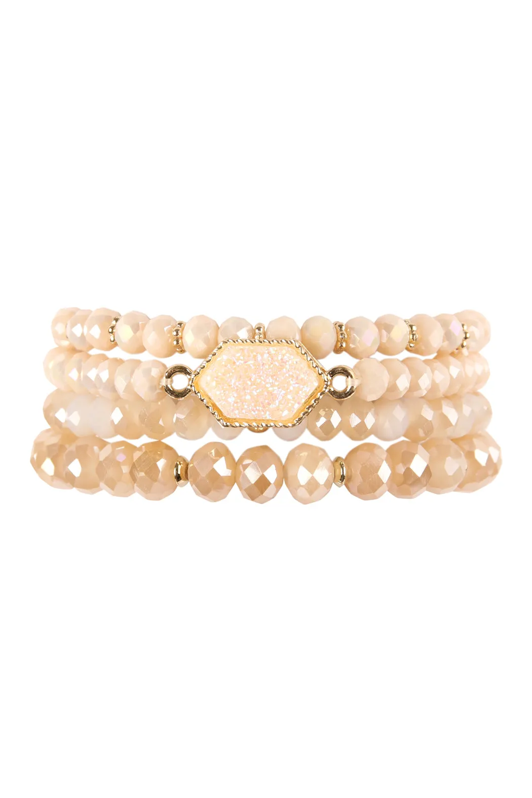 DRUZY STONE HEXAGON GLASS BEADS BRACELET