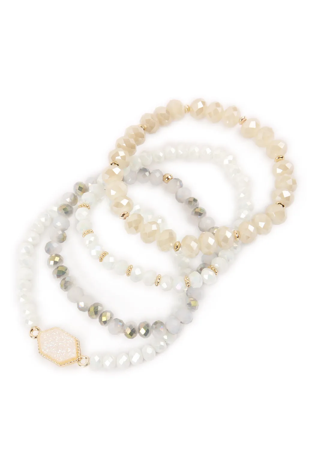 DRUZY STONE HEXAGON GLASS BEADS BRACELET