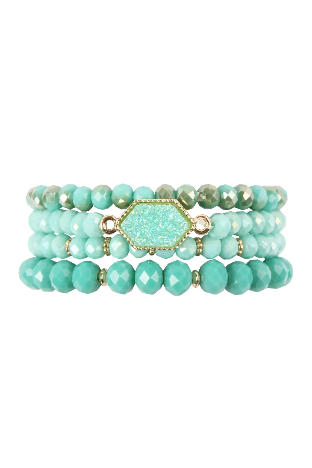DRUZY STONE HEXAGON GLASS BEADS BRACELET