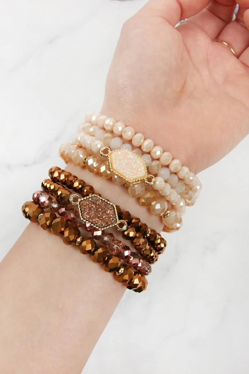 DRUZY STONE HEXAGON GLASS BEADS BRACELET