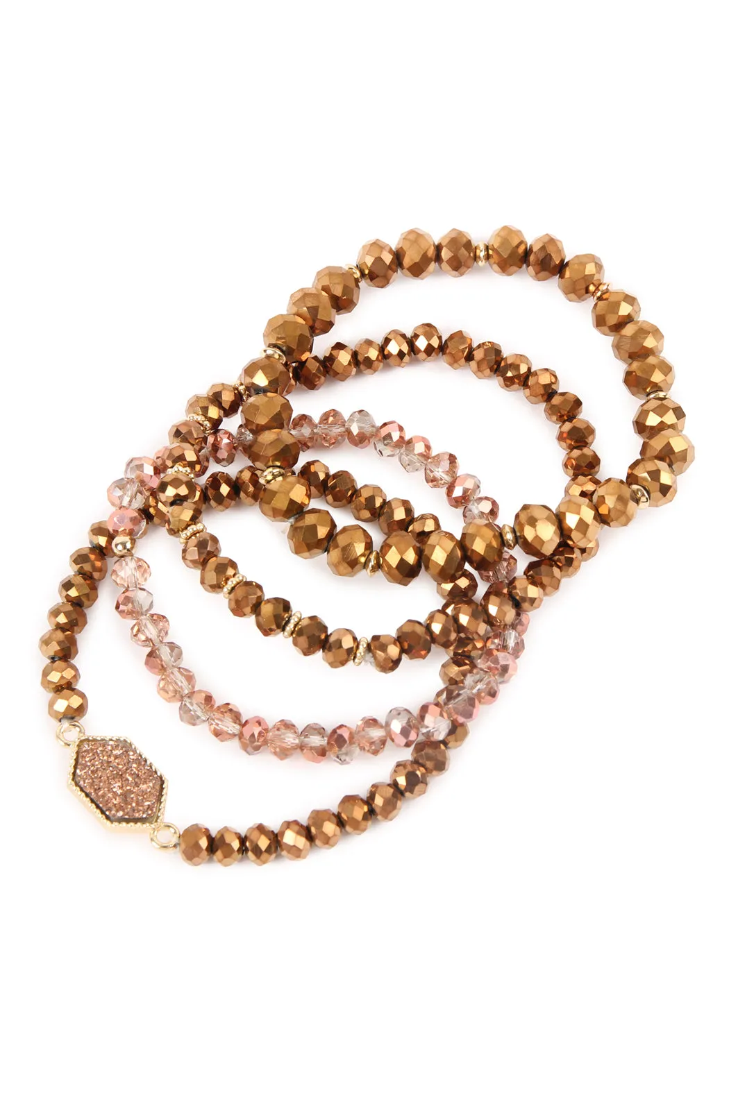 DRUZY STONE HEXAGON GLASS BEADS BRACELET