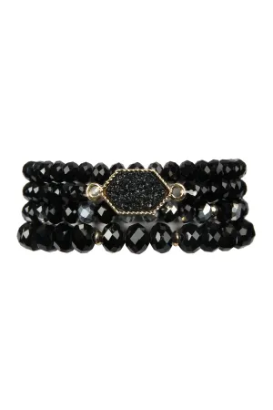 DRUZY STONE HEXAGON GLASS BEADS BRACELET