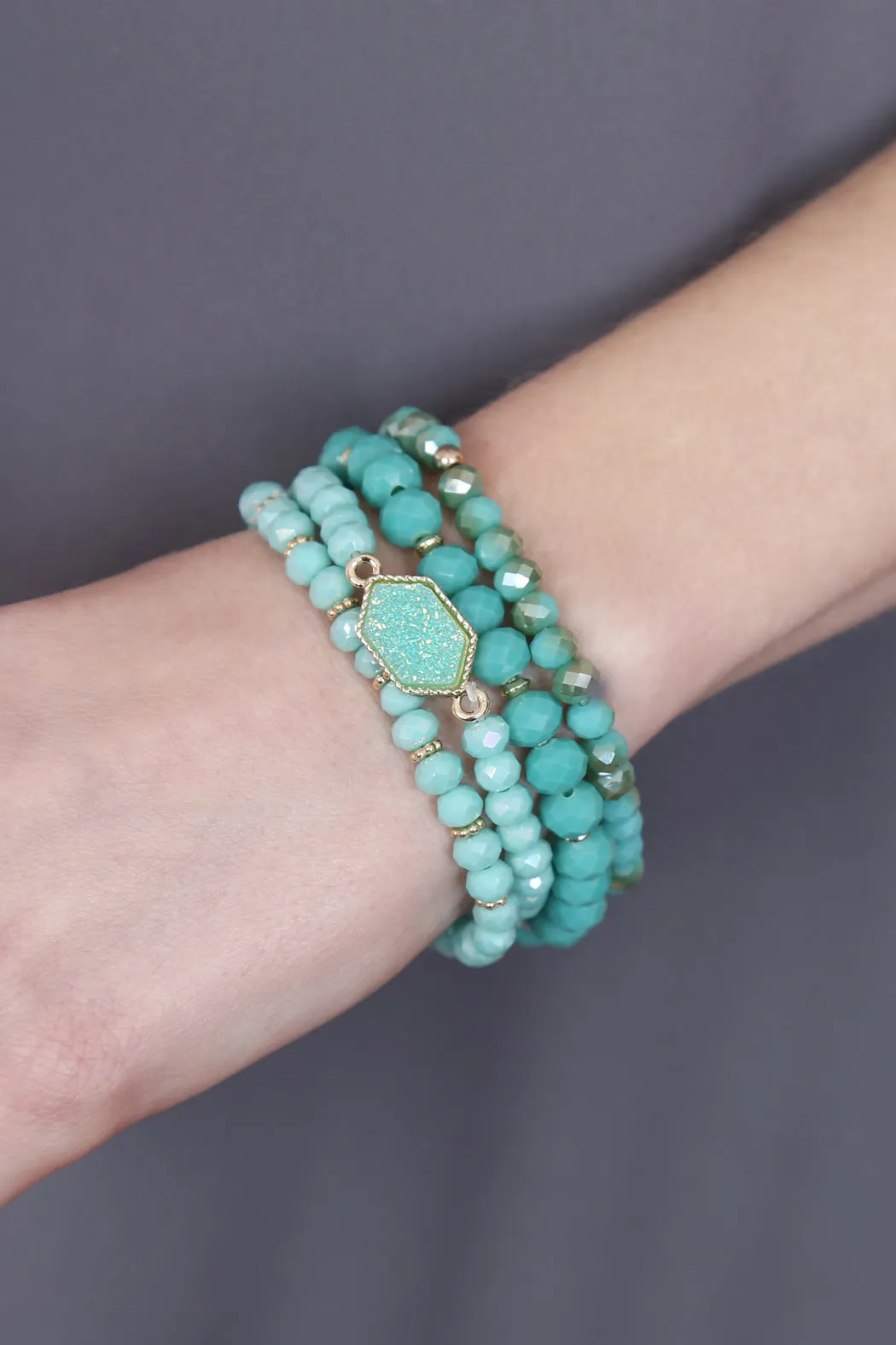 DRUZY STONE HEXAGON GLASS BEADS BRACELET