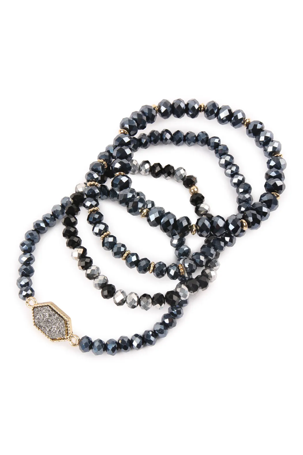DRUZY STONE HEXAGON GLASS BEADS BRACELET