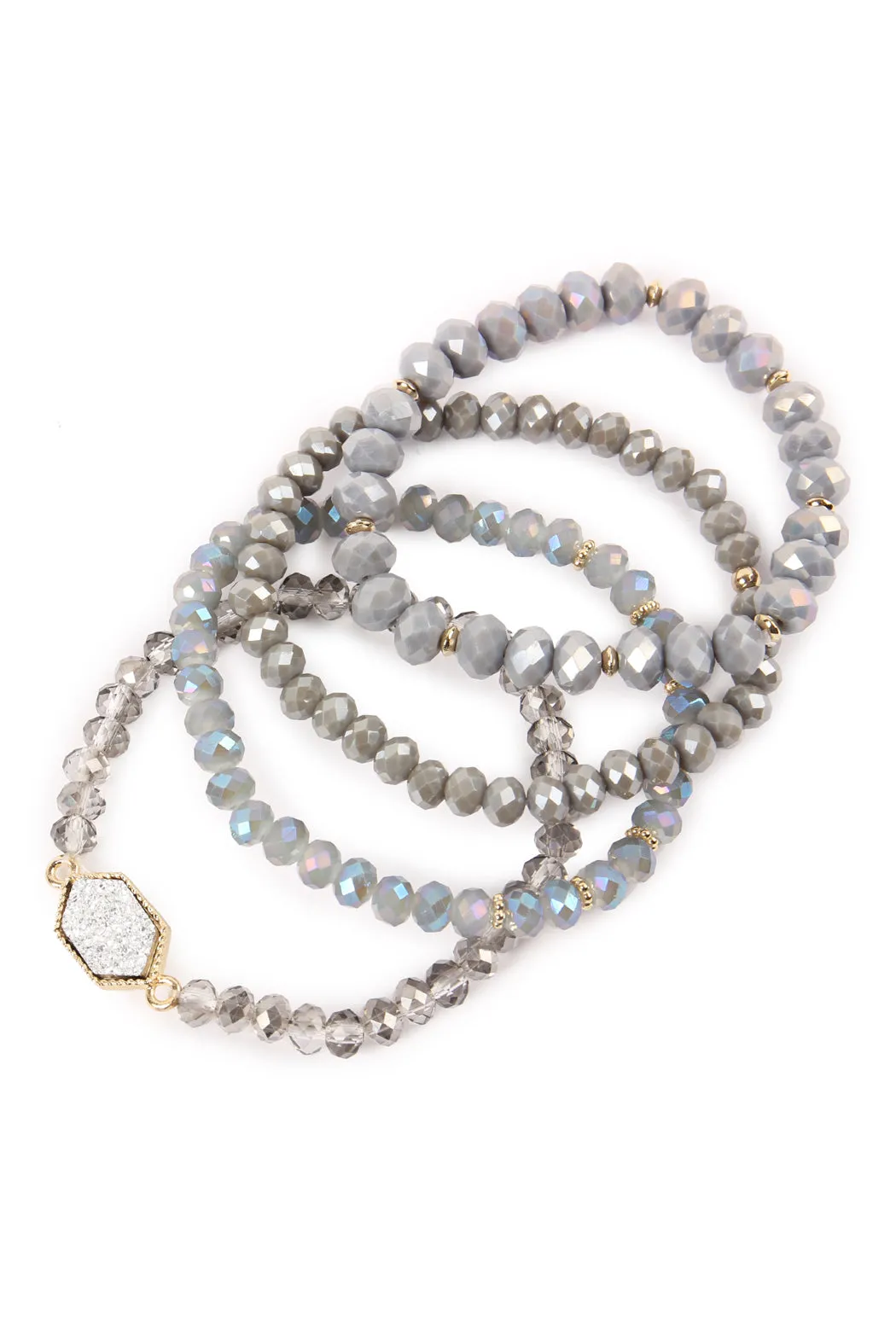 DRUZY STONE HEXAGON GLASS BEADS BRACELET