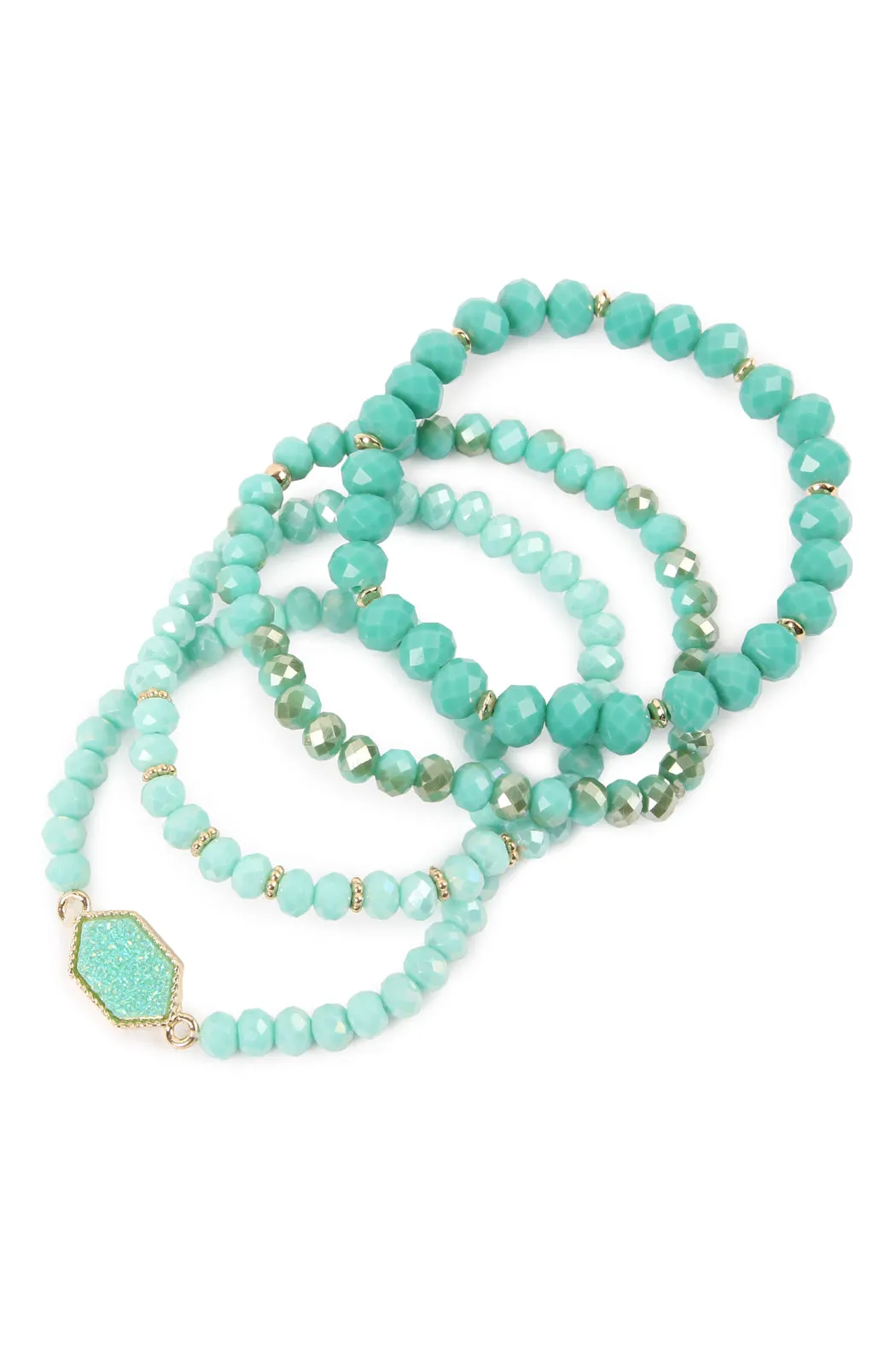 DRUZY STONE HEXAGON GLASS BEADS BRACELET