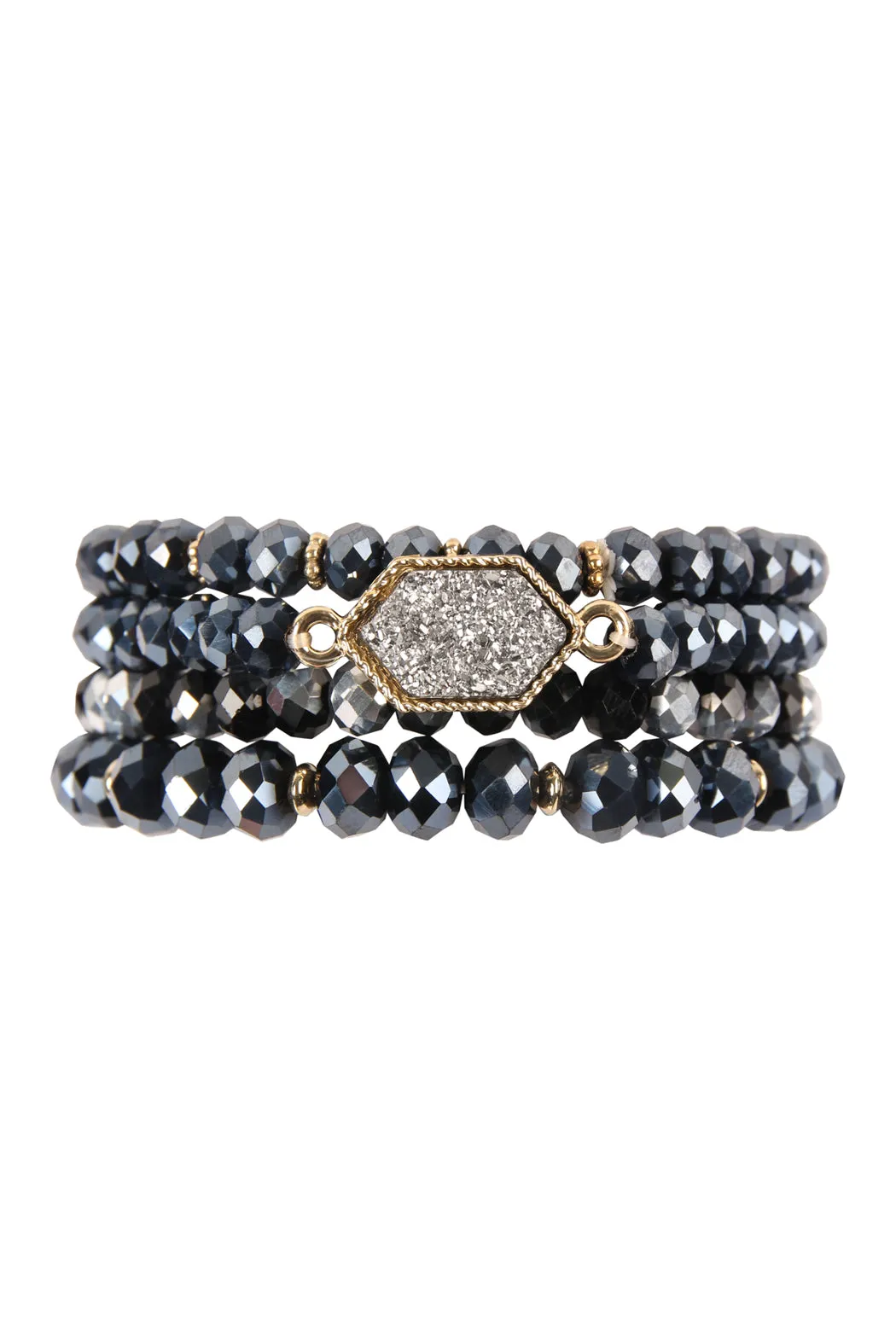 DRUZY STONE HEXAGON GLASS BEADS BRACELET