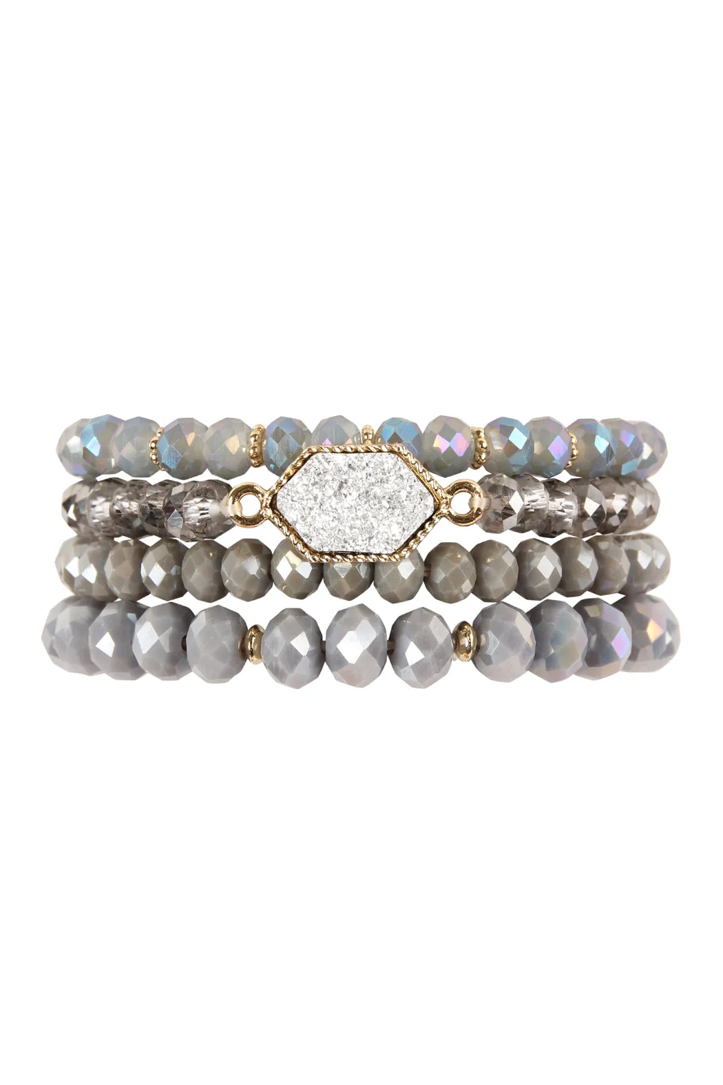 DRUZY STONE HEXAGON GLASS BEADS BRACELET