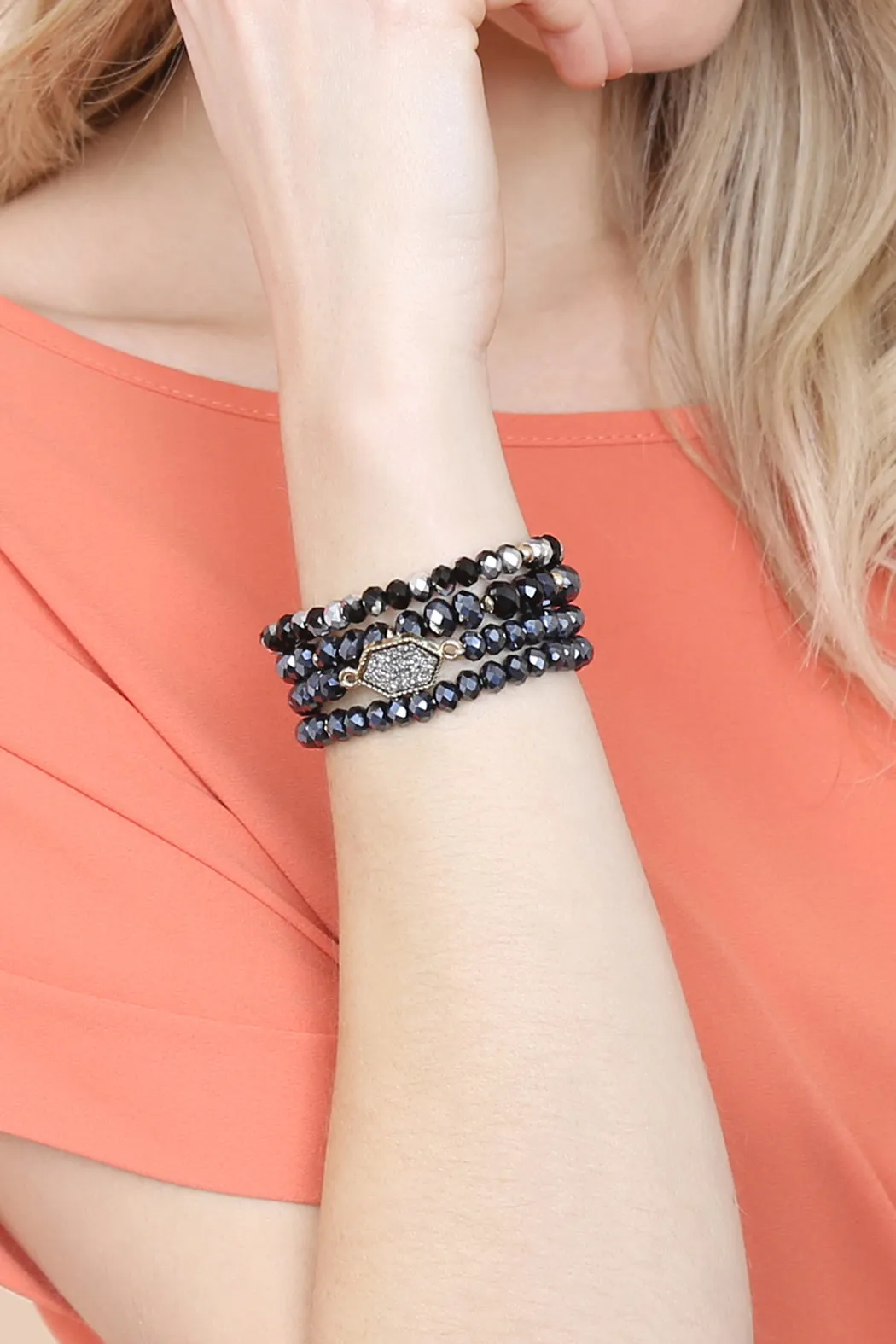 DRUZY STONE HEXAGON GLASS BEADS BRACELET
