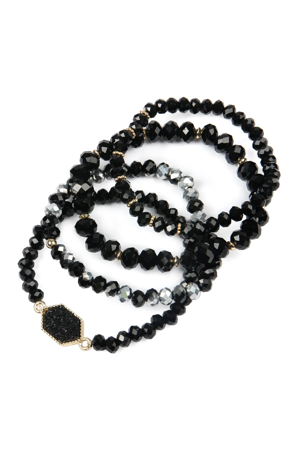 DRUZY STONE HEXAGON GLASS BEADS BRACELET