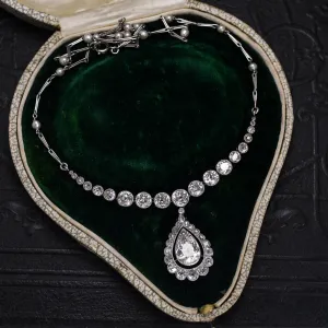Edwardian 7.81ct Diamond & Pearl Pear Drop Necklace