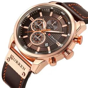 Elegant quartz watch with leather strap
