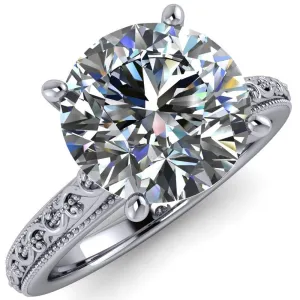 Elsa Round Center Stone Solitaire Milgrain 4 Prong Ring