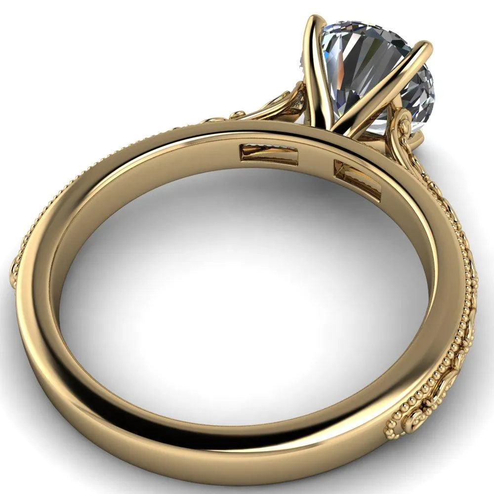 Elsa Round Center Stone Solitaire Milgrain 4 Prong Ring