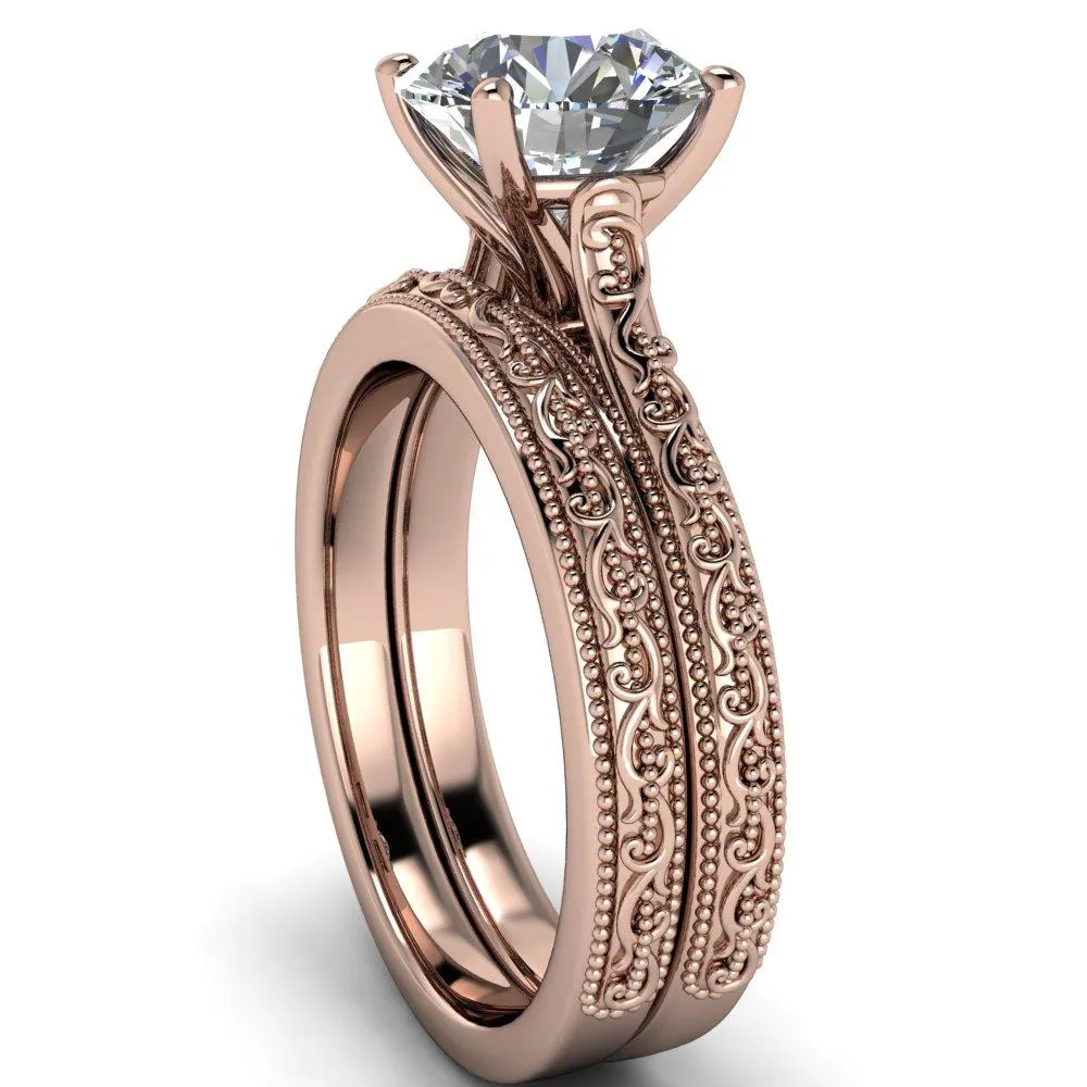 Elsa Round Center Stone Solitaire Milgrain 4 Prong Ring