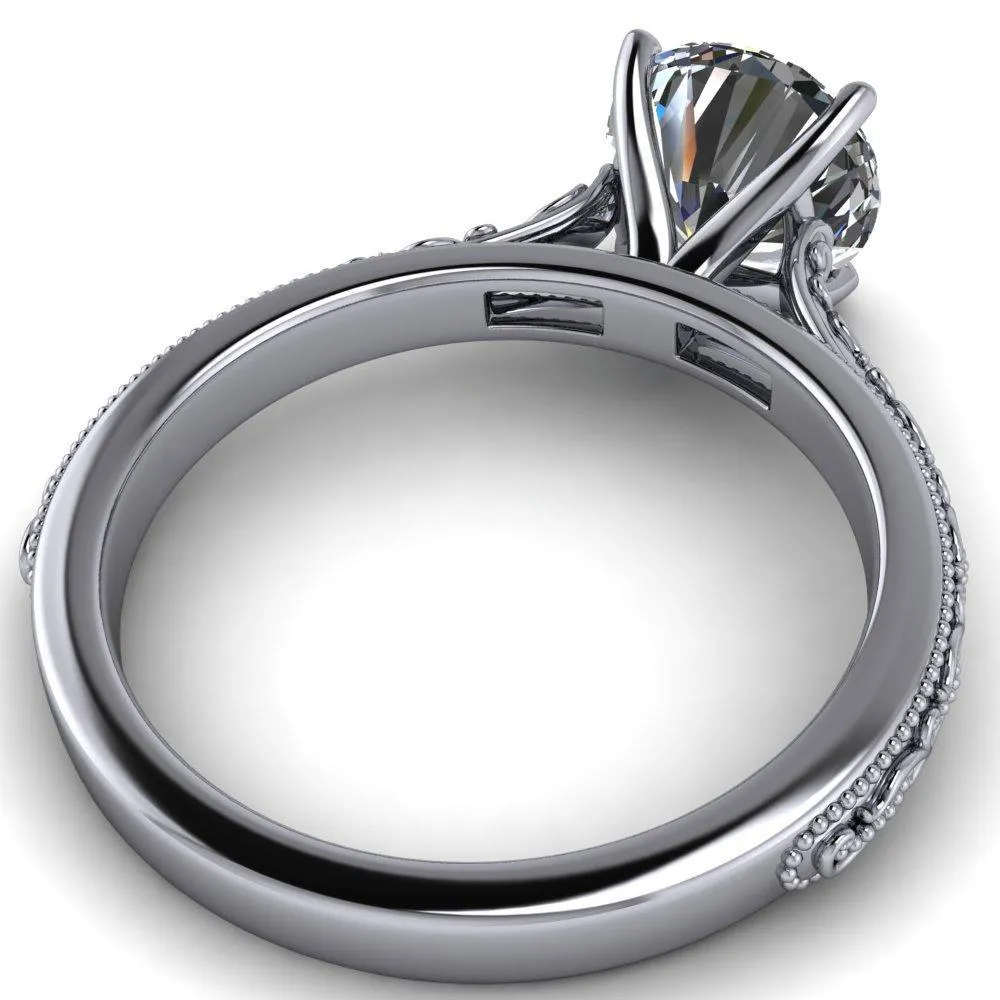 Elsa Round Center Stone Solitaire Milgrain 4 Prong Ring