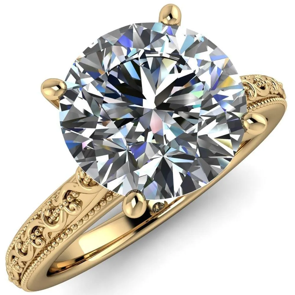 Elsa Round Center Stone Solitaire Milgrain 4 Prong Ring