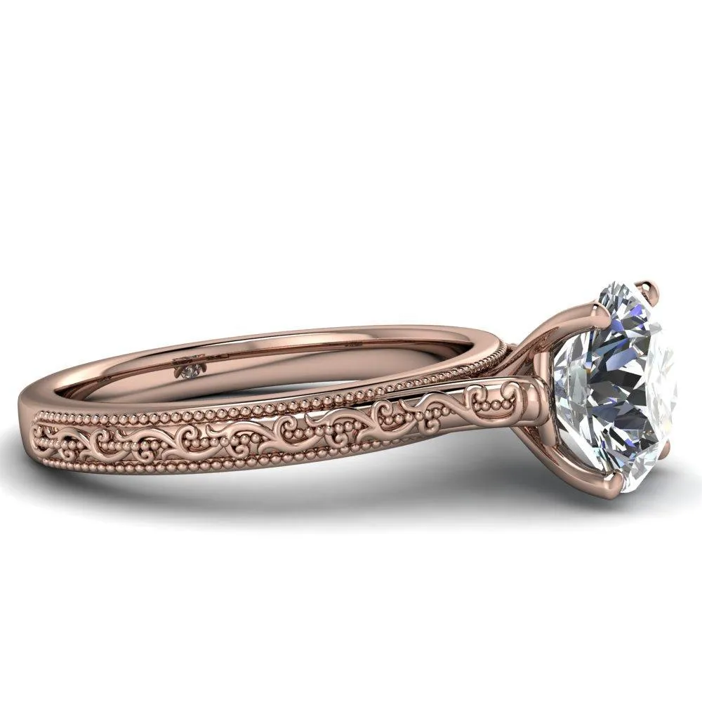 Elsa Round Center Stone Solitaire Milgrain 4 Prong Ring