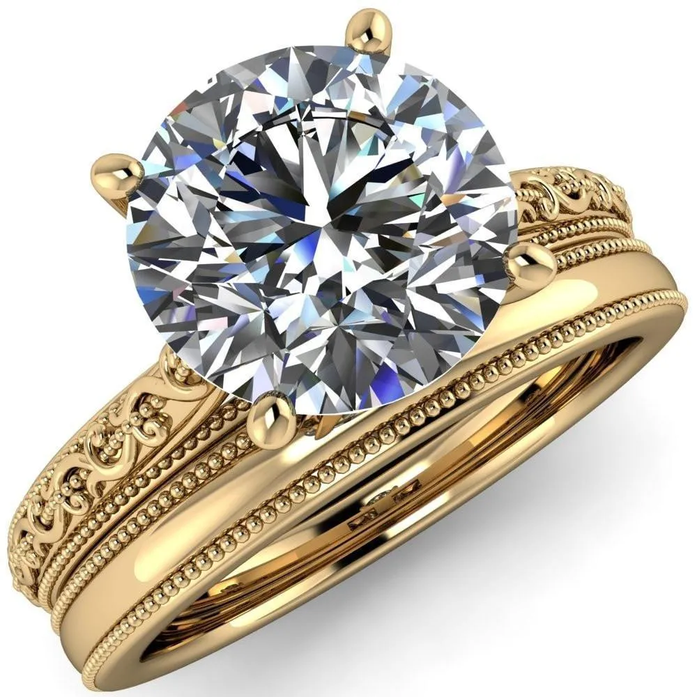 Elsa Round Center Stone Solitaire Milgrain 4 Prong Ring
