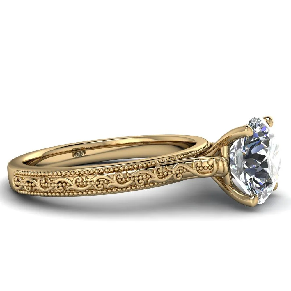 Elsa Round Center Stone Solitaire Milgrain 4 Prong Ring