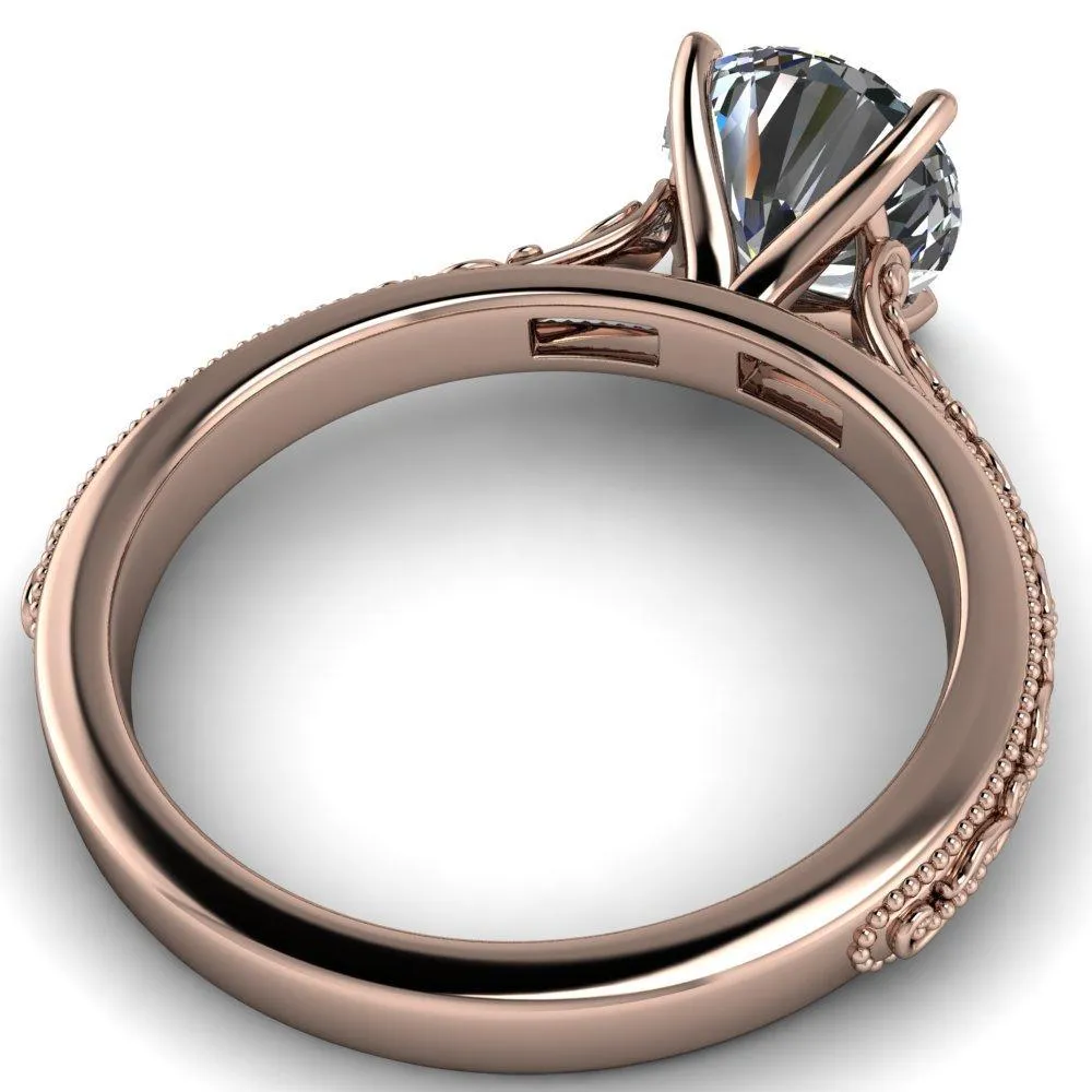 Elsa Round Center Stone Solitaire Milgrain 4 Prong Ring