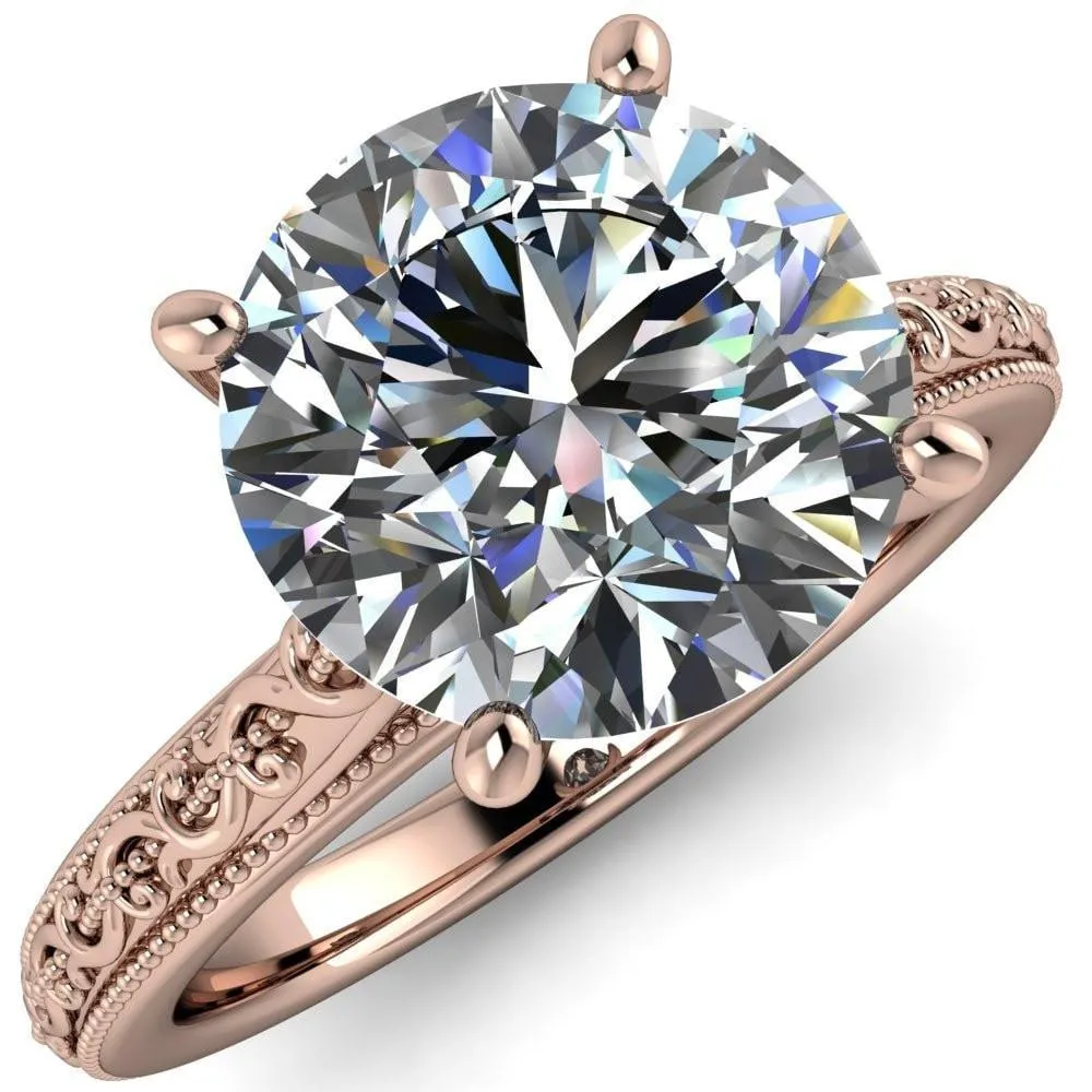 Elsa Round Center Stone Solitaire Milgrain 4 Prong Ring