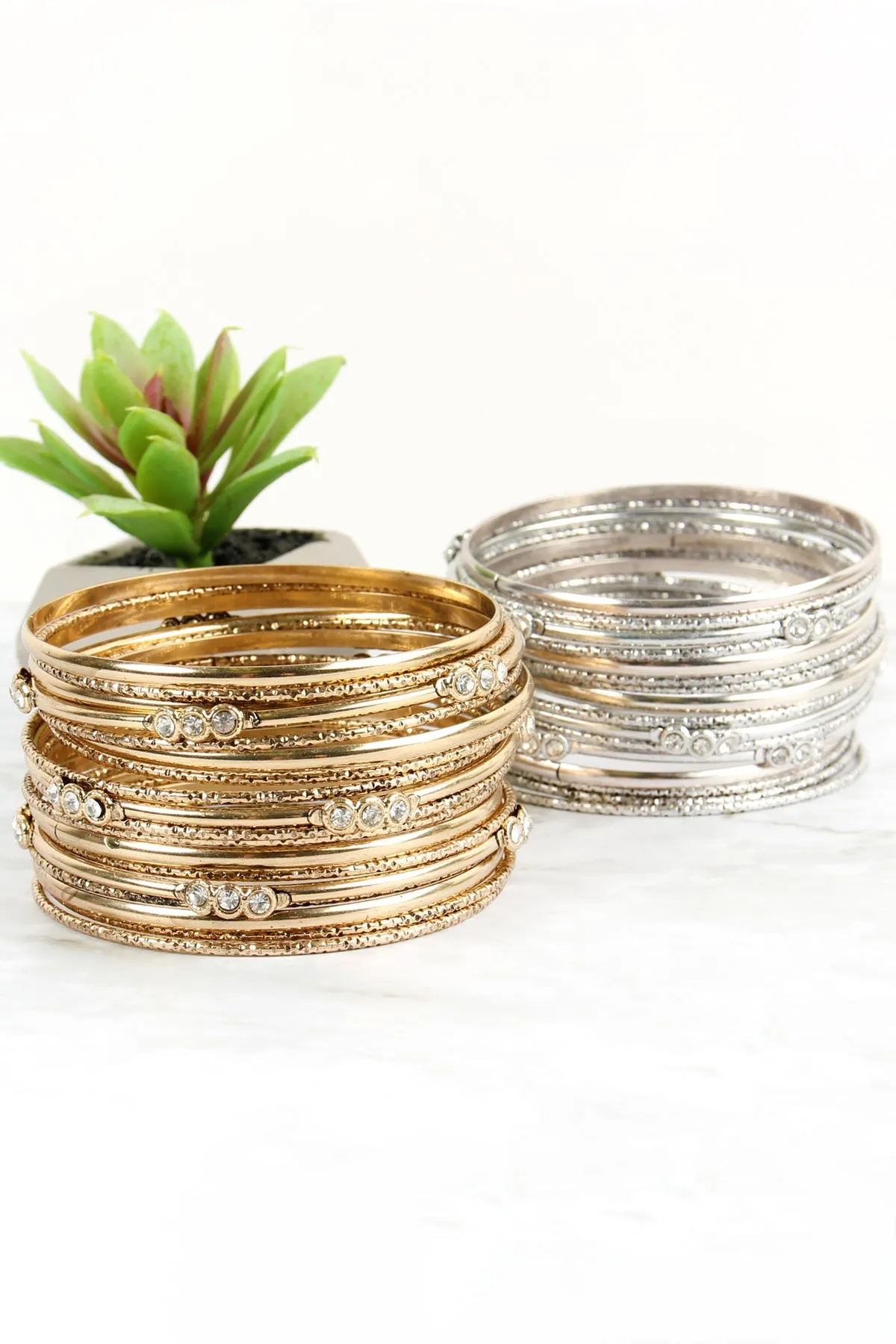 EMBELISHED MULTIPLE BRASS BANGLE BRACELET