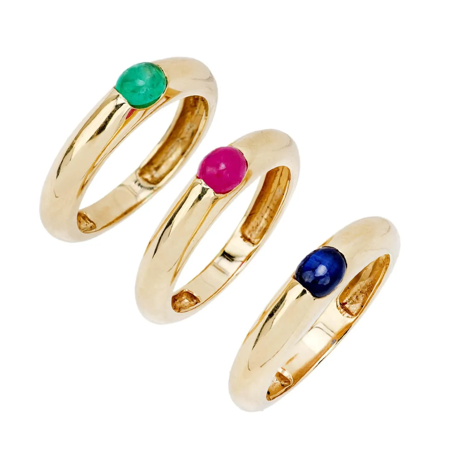 Estate 14k Sapphire, Ruby, & Emerald Three Band Set