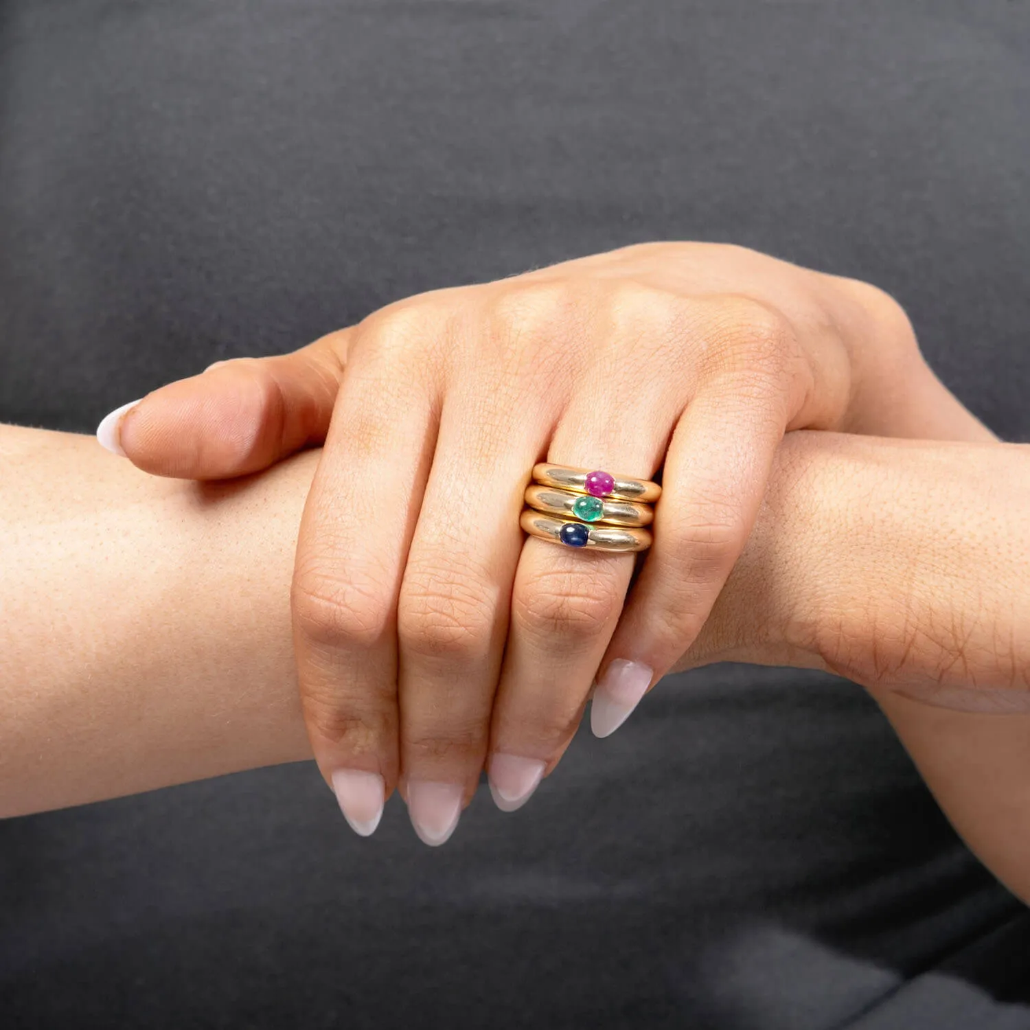 Estate 14k Sapphire, Ruby, & Emerald Three Band Set