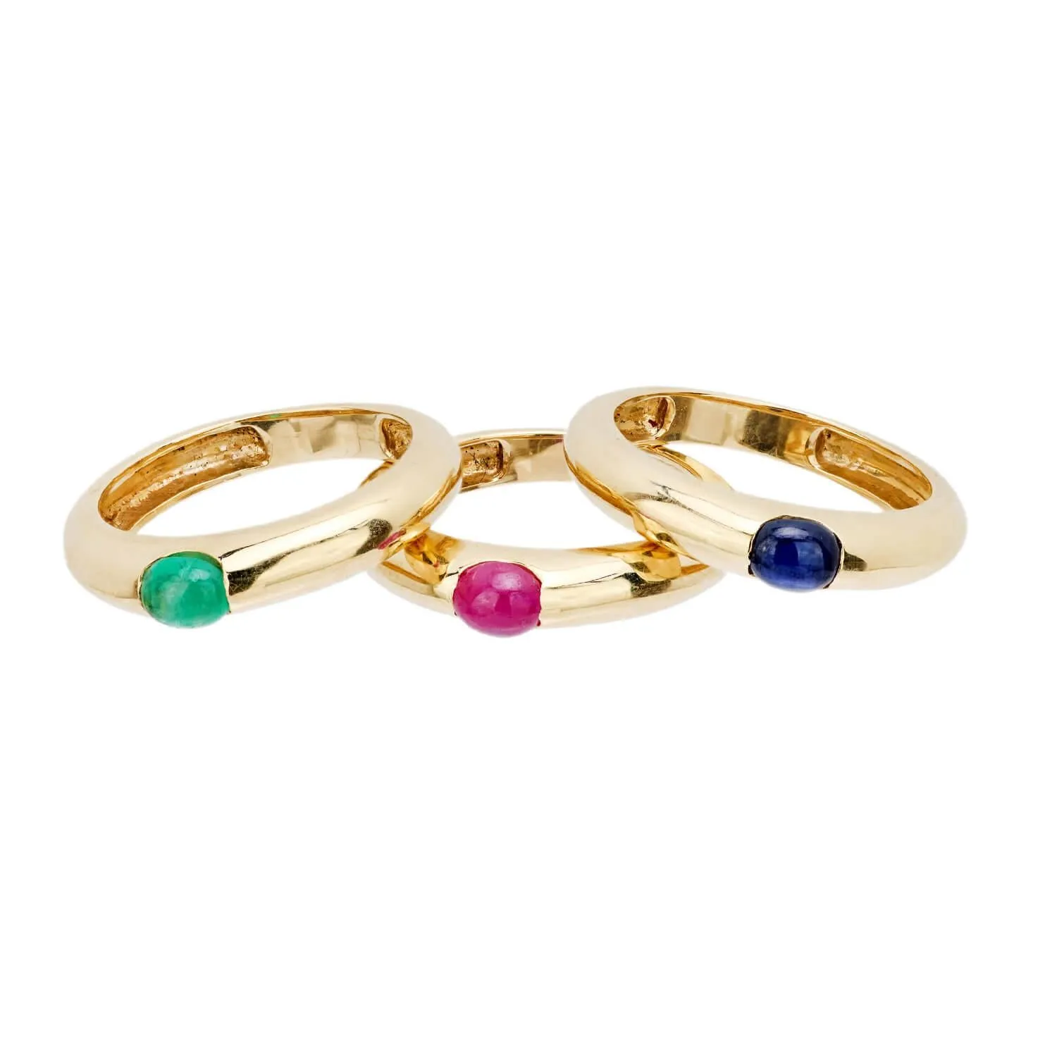 Estate 14k Sapphire, Ruby, & Emerald Three Band Set