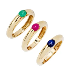 Estate 14k Sapphire, Ruby, & Emerald Three Band Set