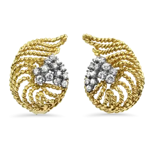 Estate 18K White & Yellow Diamond Earrings