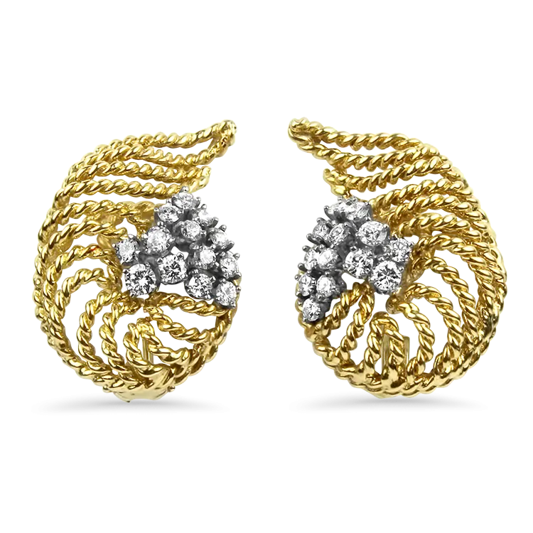 Estate 18K White & Yellow Diamond Earrings