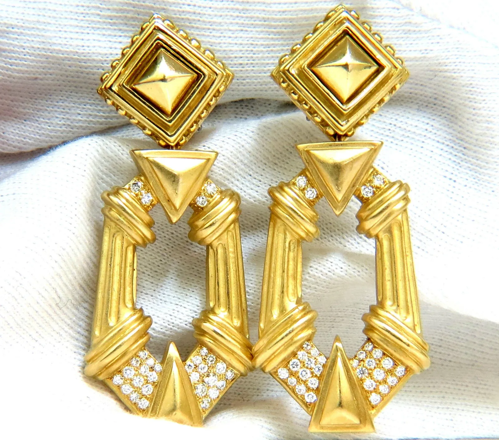 ESTI FREDERICA DESIGNER 18KT BYZANTINE DIAMONDS DOOR KNOCKER EARRINGS