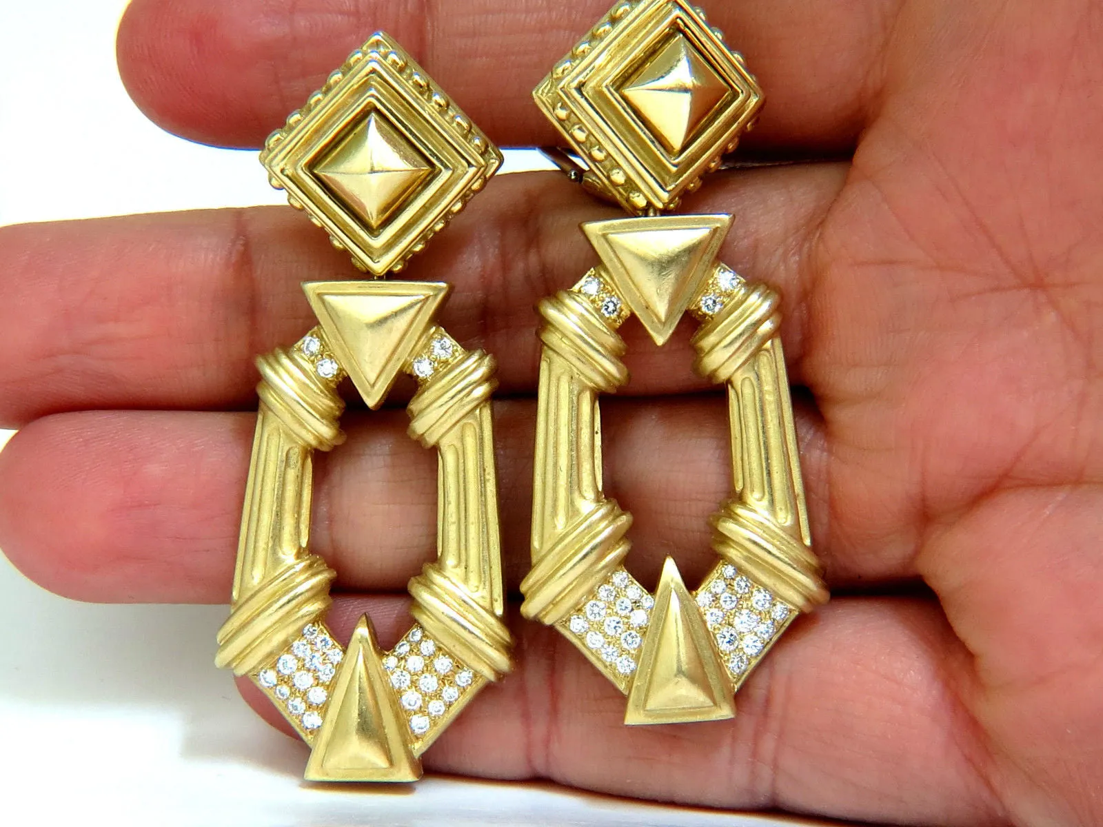 ESTI FREDERICA DESIGNER 18KT BYZANTINE DIAMONDS DOOR KNOCKER EARRINGS