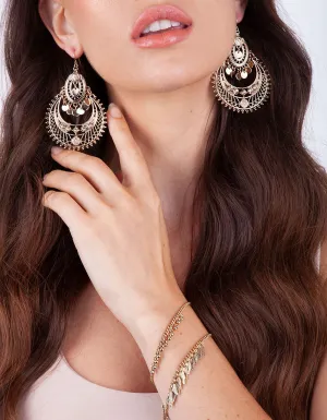 Etched Antique Gold Disc Chandbali Earrings