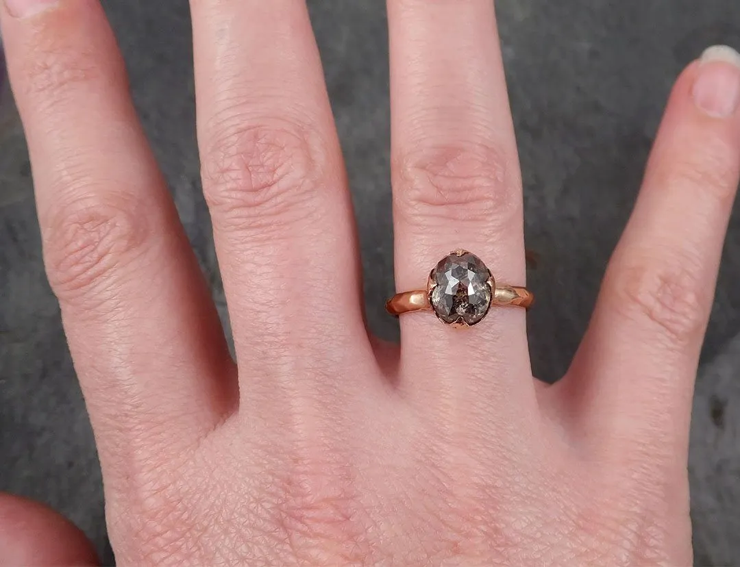 Fancy cut Salt and pepper Solitaire Diamond Engagement 14k Rose Gold Wedding Ring byAngeline 1705