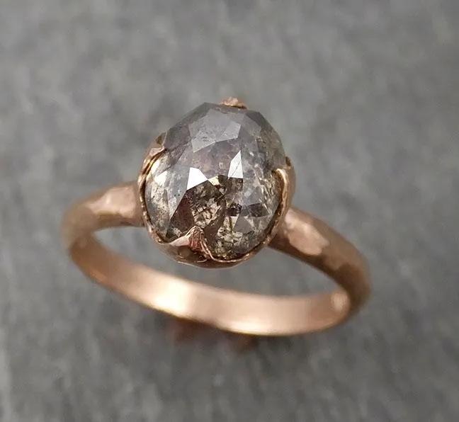Fancy cut Salt and pepper Solitaire Diamond Engagement 14k Rose Gold Wedding Ring byAngeline 1705