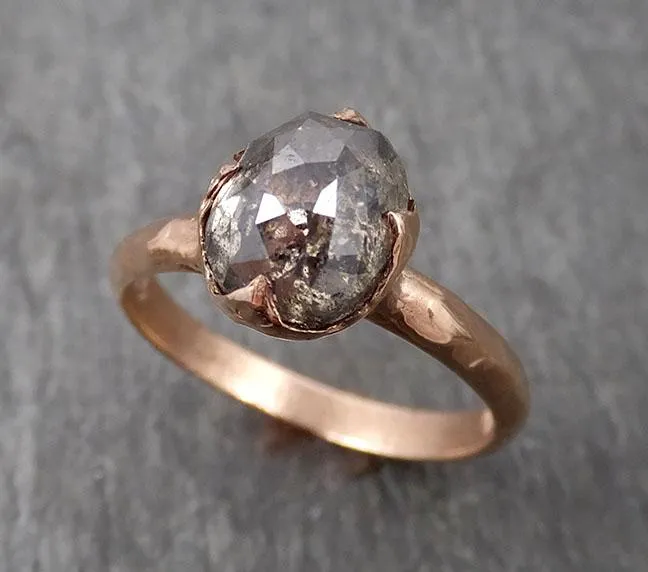 Fancy cut Salt and pepper Solitaire Diamond Engagement 14k Rose Gold Wedding Ring byAngeline 1705