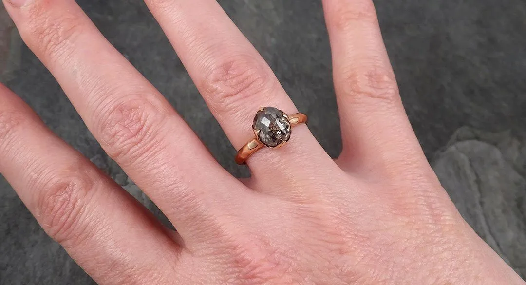 Fancy cut Salt and pepper Solitaire Diamond Engagement 14k Rose Gold Wedding Ring byAngeline 1705