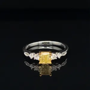Fancy Yellow & White Diamond Engagement Ring in 18k Two-Tone Gold - #534 - RGDIA668720