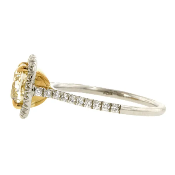 Fancy Yellow Engagement Ring. 2.01 Cushion