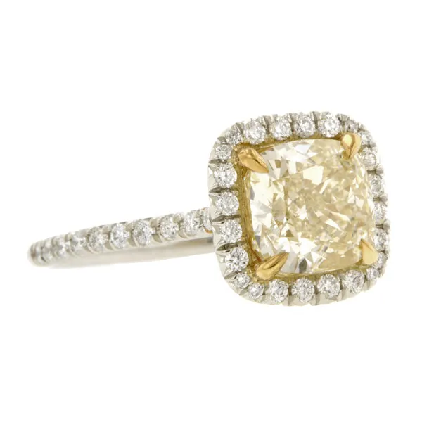 Fancy Yellow Engagement Ring. 2.01 Cushion
