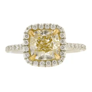 Fancy Yellow Engagement Ring. 2.01 Cushion